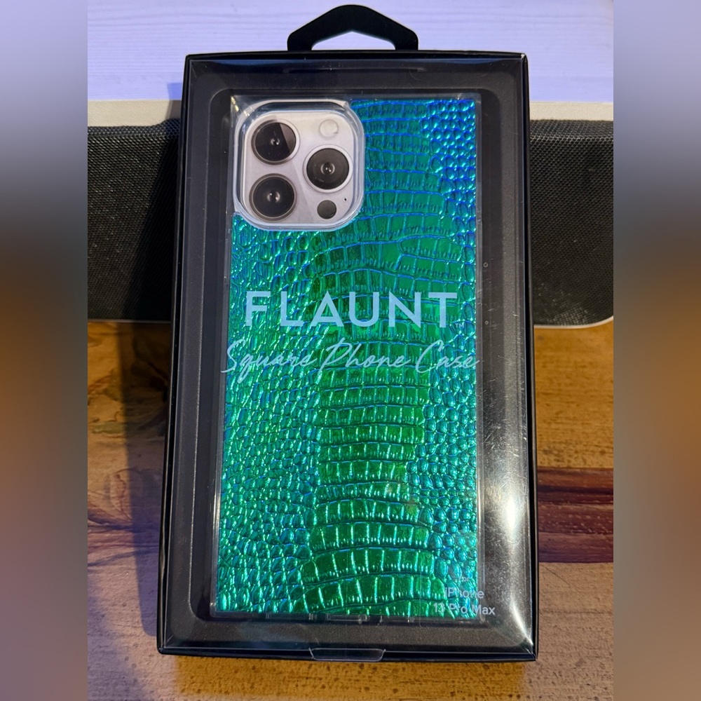 Green Iridescent iPhone 13 Pro Max Case with Crocodile Texture